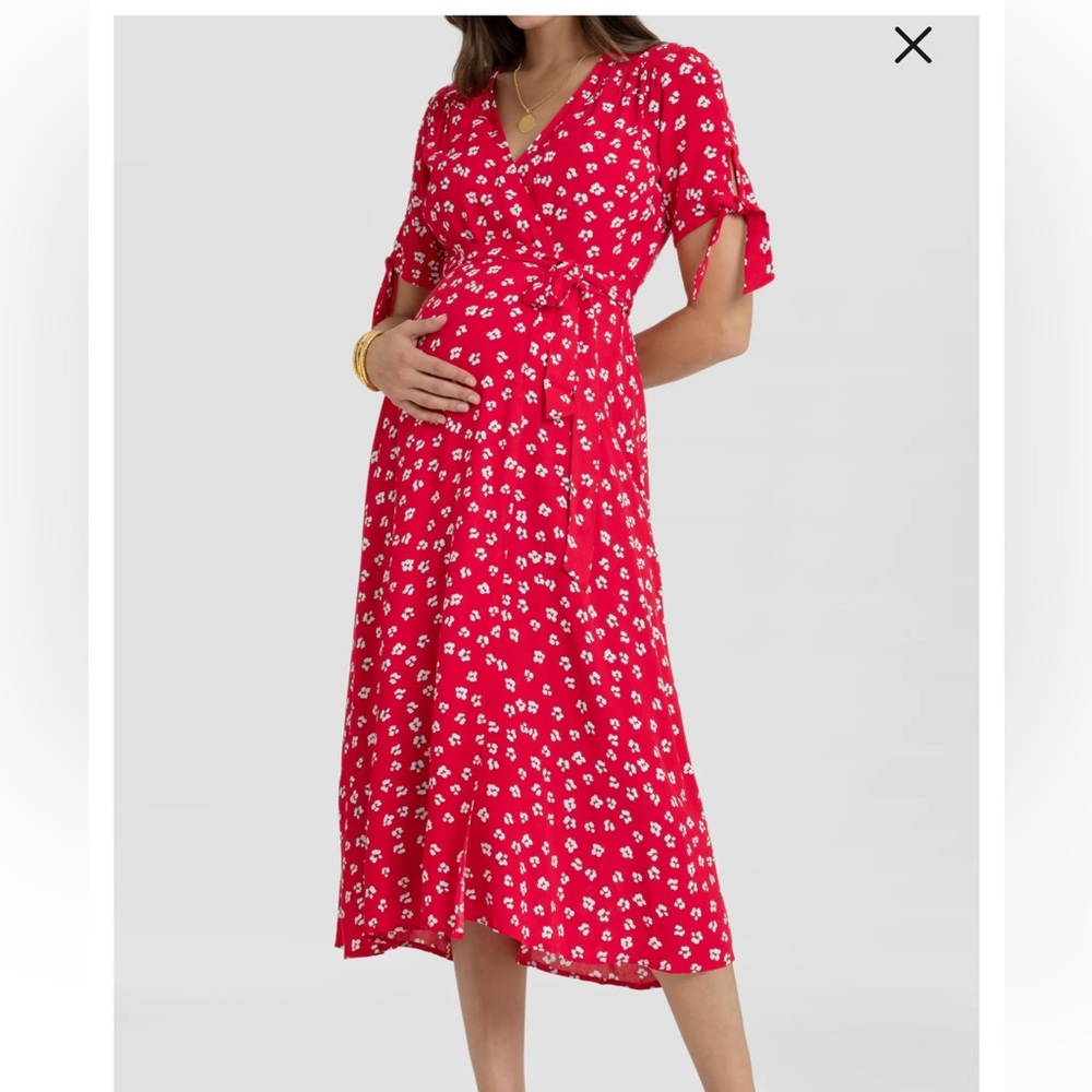 Maternity Seraphine Scarlet Dress with Ivory Floral Accents